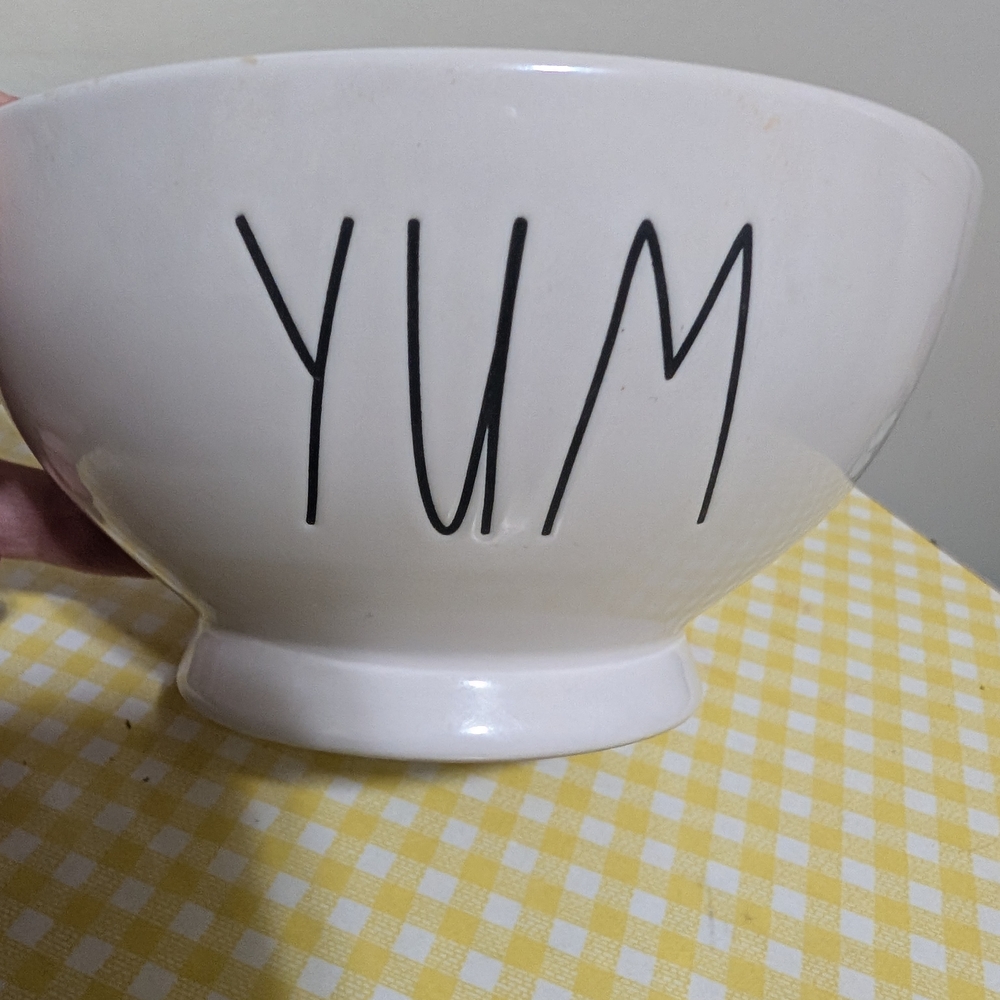 Rae Dunn White Ceramic Bowl with Black 'YUM' Lettering